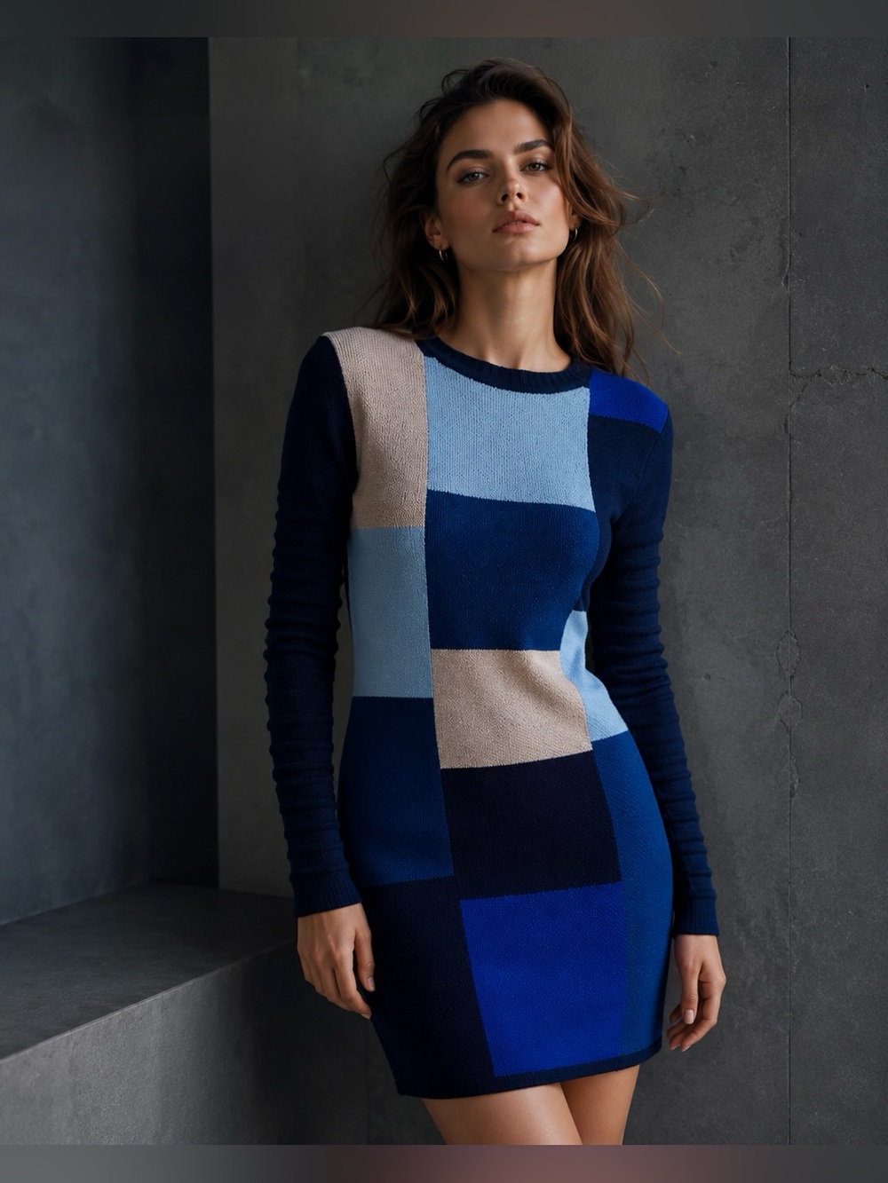 Colorblock Crewneck Sweater - Light Blue & Navy